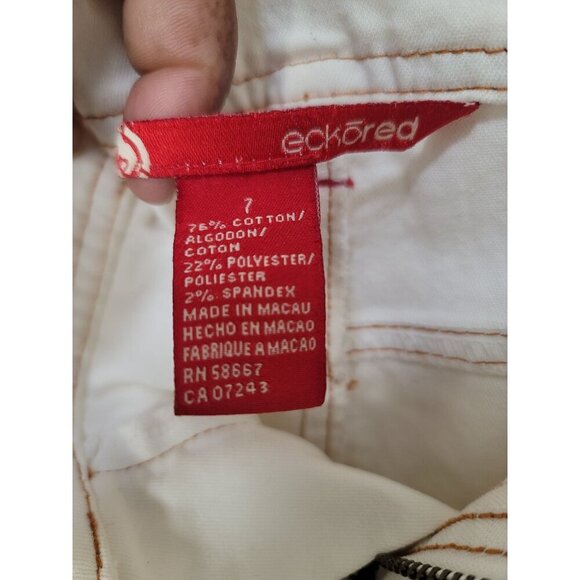 Ecko Red Women's Y2k Ivory Denim Mini 90 Skirt Red Stitching Size 7 - Picture 9 of 15